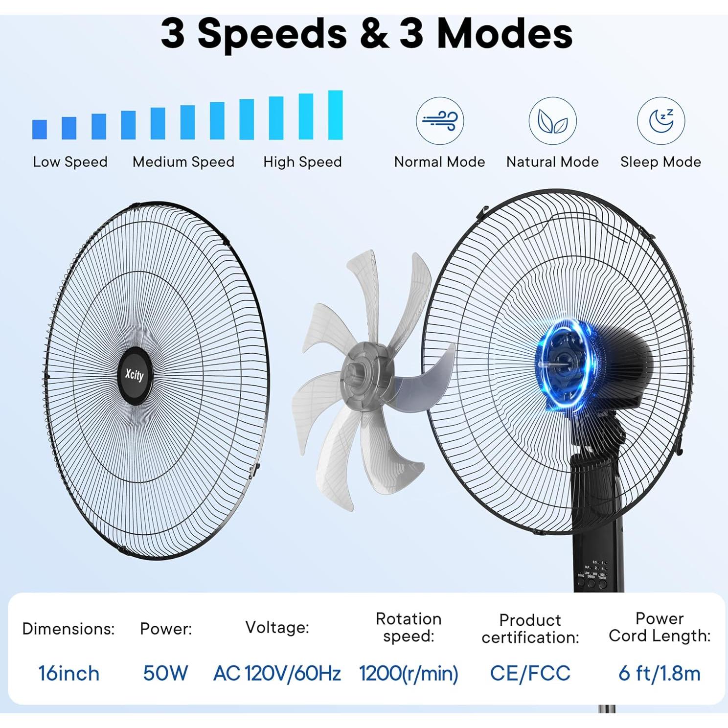Ventilador de pedestal oscilante Xcity 16" 3 velocidades control remoto