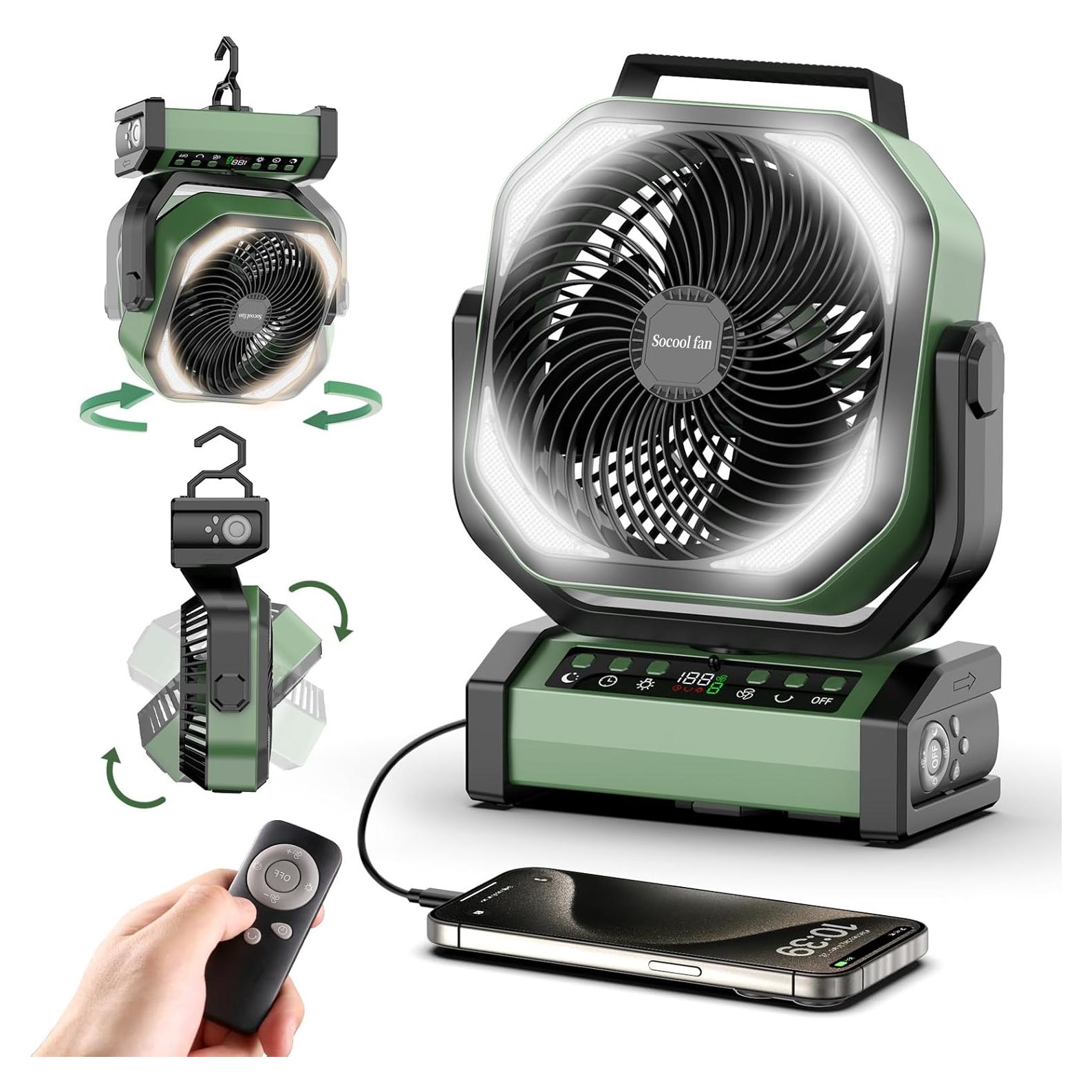 Ventilador de Camping Socool D22 con Luz LED 20000mAh 9 Velocidades