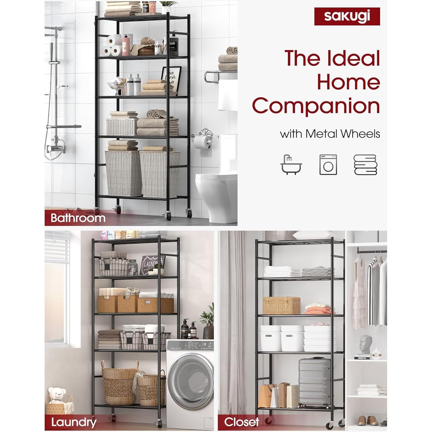 Estantería de Almacenamiento Sakugi 5 Niveles Metal Negra 84.1x32cm