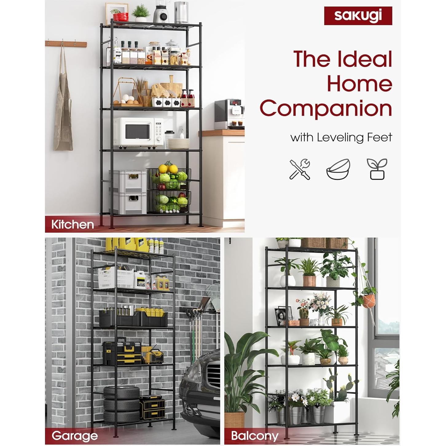 Estantería de Almacenamiento Sakugi 5 Niveles Metal Negra 84.1x32cm