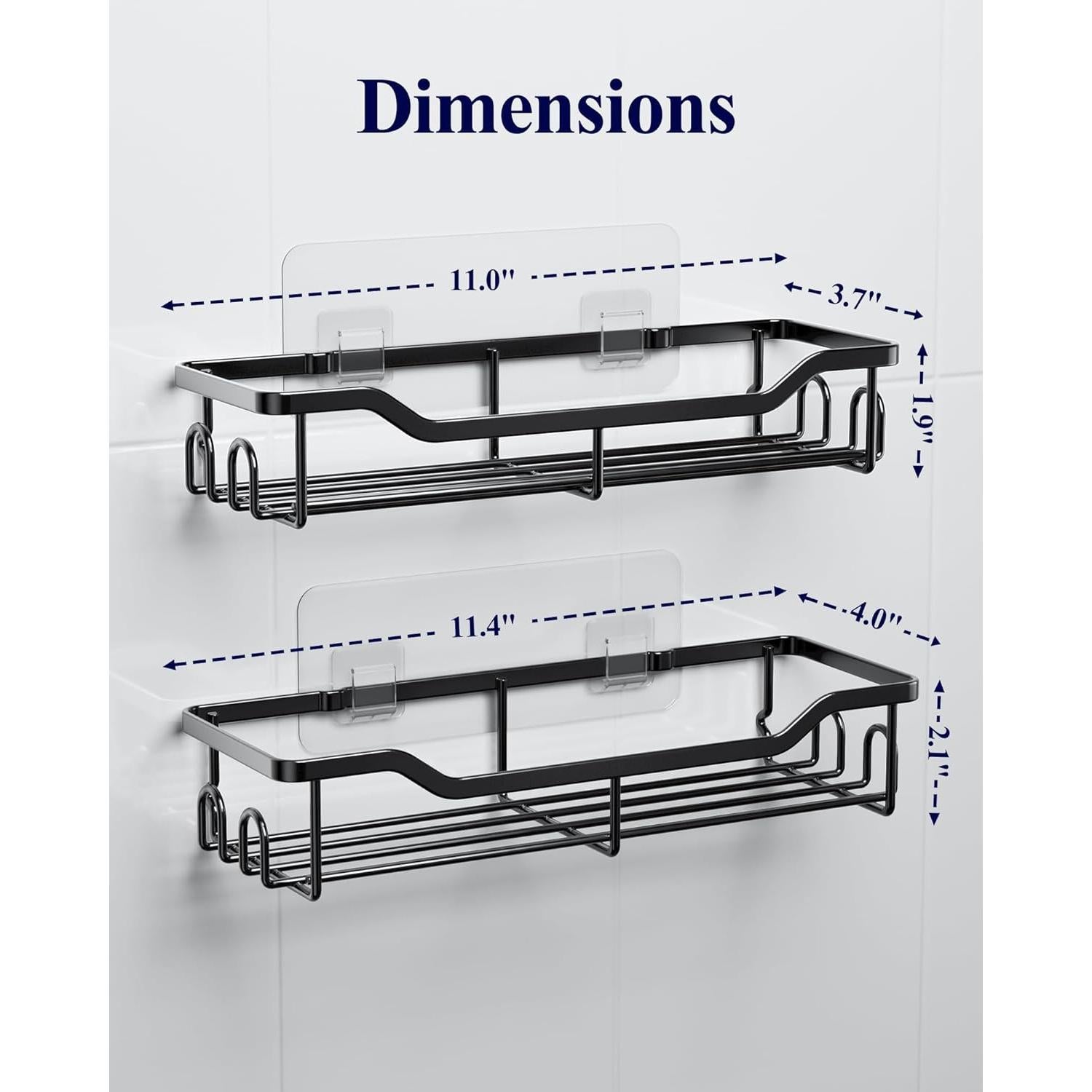 Caddy de Ducha Kitsure Grande - Organizador Adhesivo Acero Inoxidable, Paquete de 2, Negro