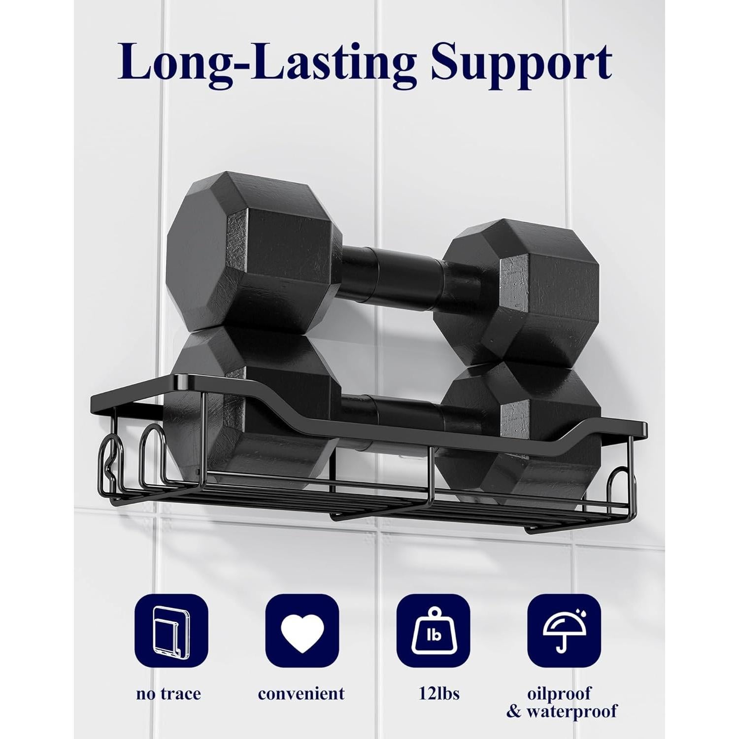 Caddy de Ducha Kitsure Grande - Organizador Adhesivo Acero Inoxidable, Paquete de 2, Negro