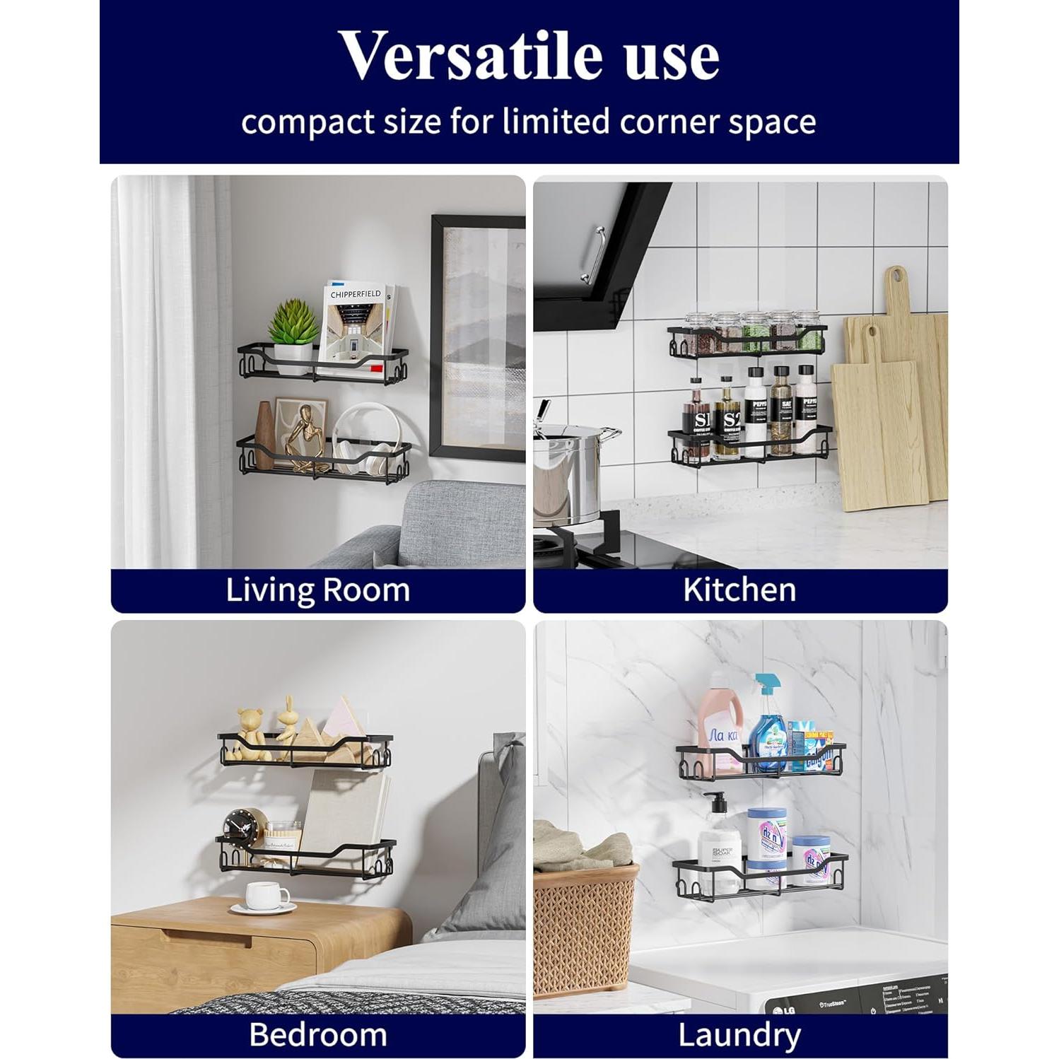 Caddy de Ducha Kitsure Grande - Organizador Adhesivo Acero Inoxidable, Paquete de 2, Negro