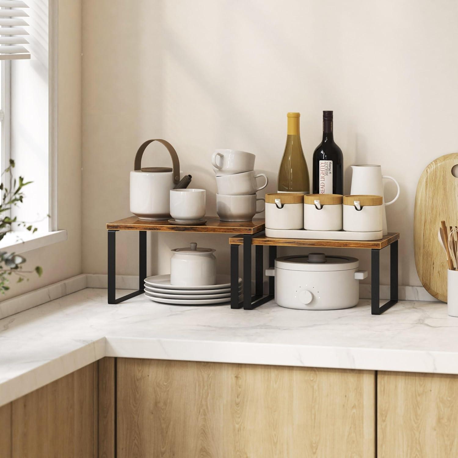 Juego de 4 Estantes Organizadores de Cocina Selefrecos - Marrón Rústico