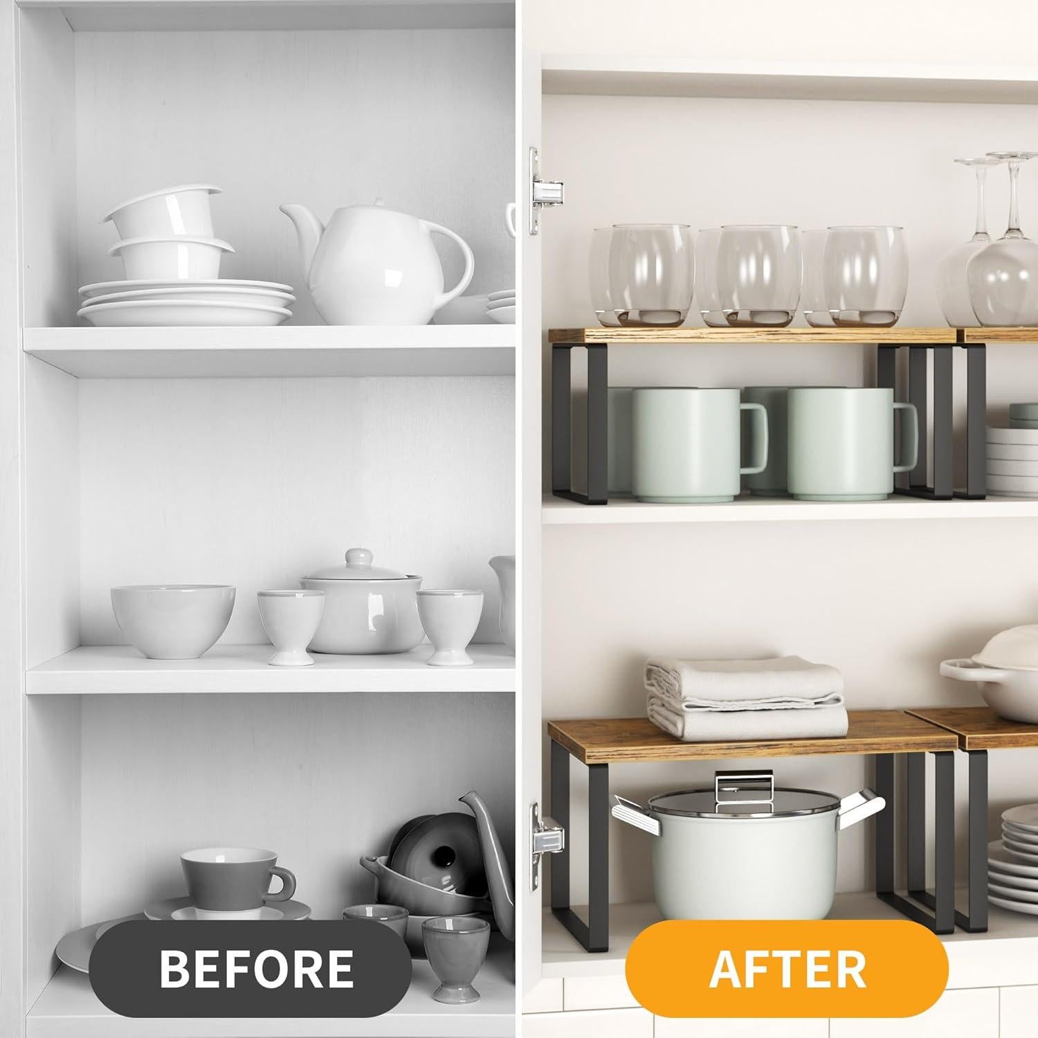 Juego de 4 Estantes Organizadores de Cocina Selefrecos - Marrón Rústico