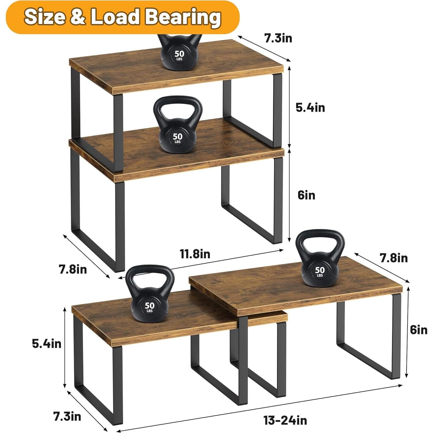 Juego de 4 Estantes Organizadores de Cocina Selefrecos - Marrón Rústico
