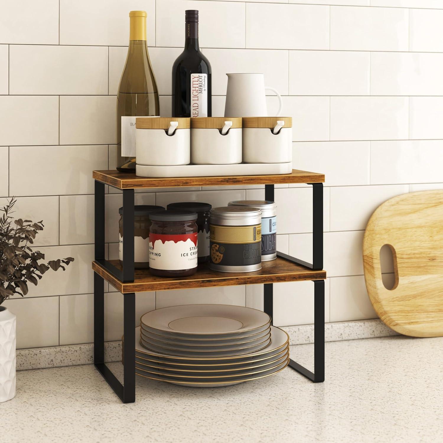 Juego de 4 Estantes Organizadores de Cocina Selefrecos - Marrón Rústico