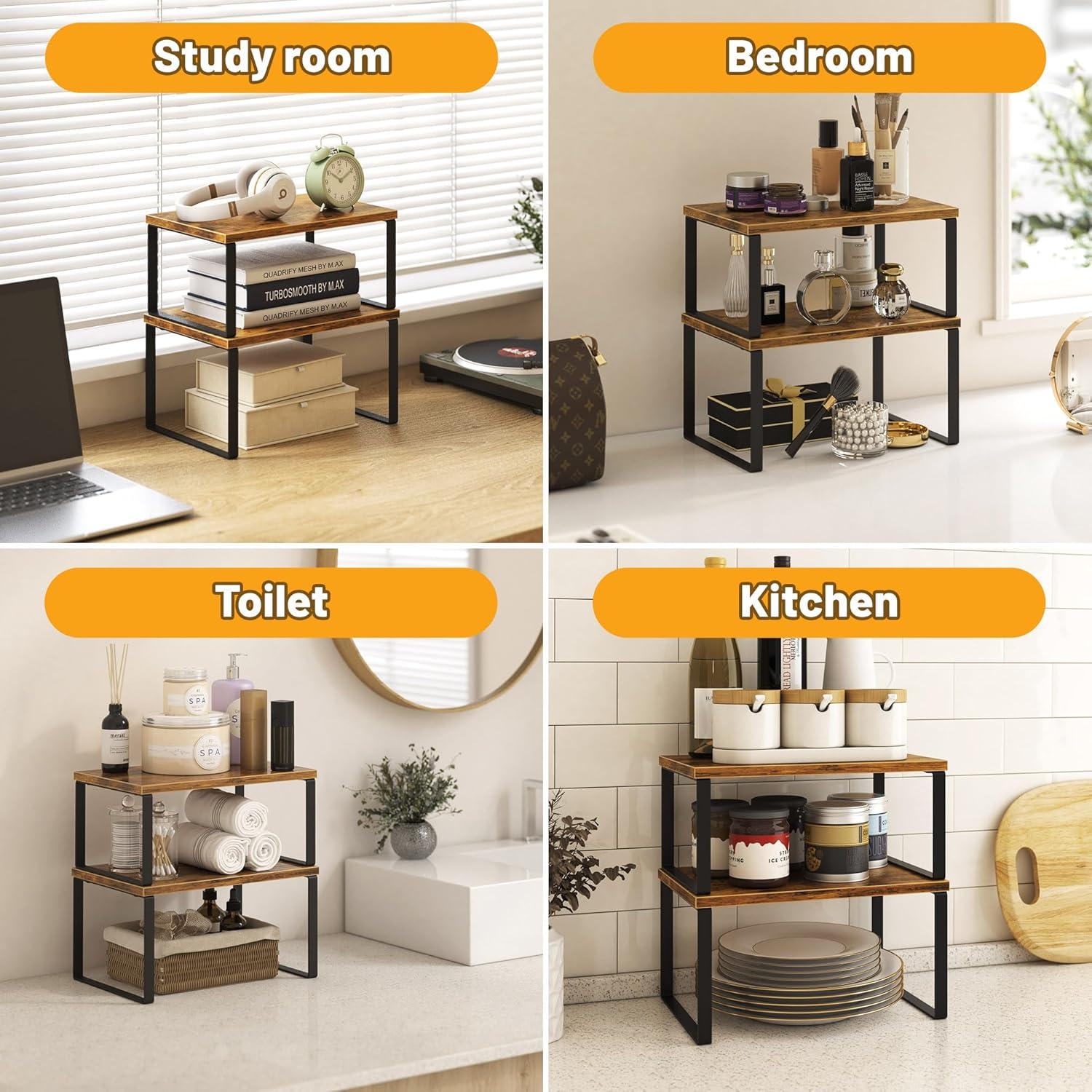 Juego de 4 Estantes Organizadores de Cocina Selefrecos - Marrón Rústico