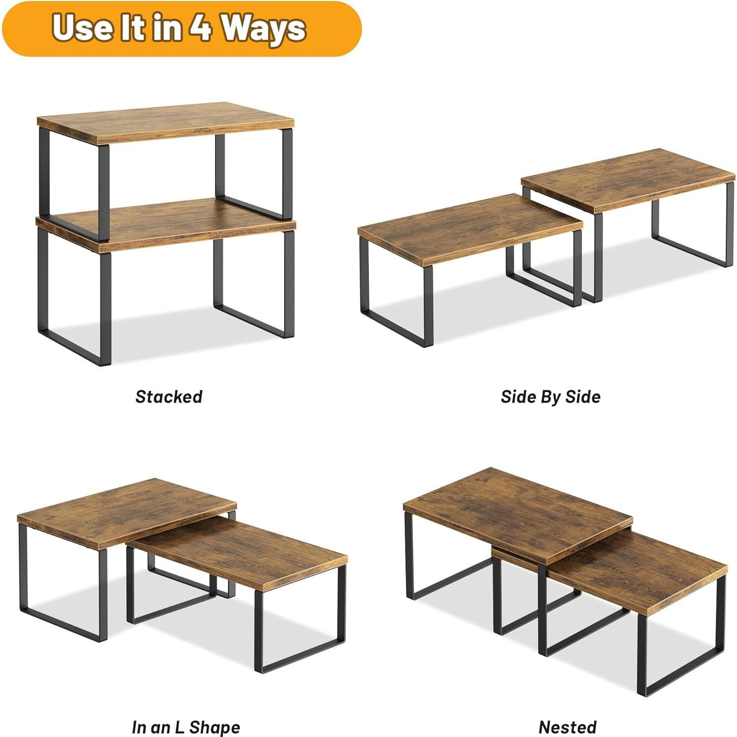 Juego de 4 Estantes Organizadores de Cocina Selefrecos - Marrón Rústico