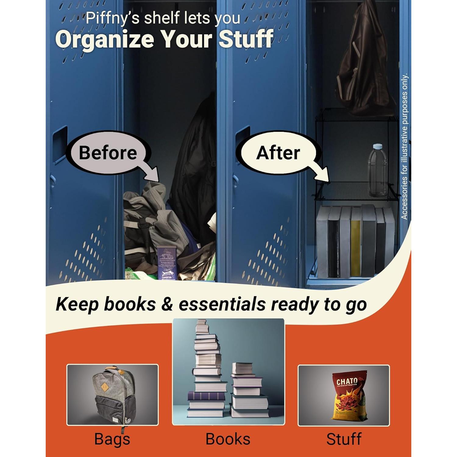 Estante Organizador de Taquilla Piffny Negro 2 Paquete 30.48 cm