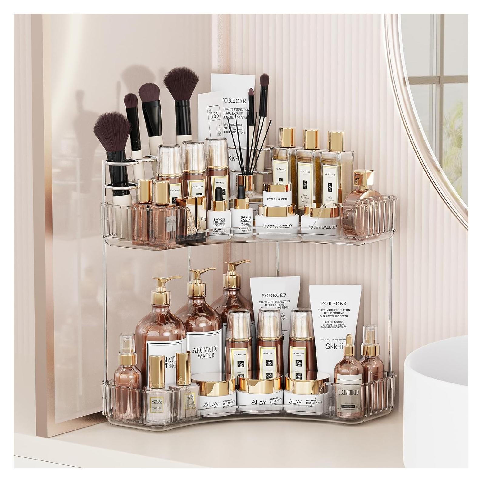 Organizador de Baño de Esquina Asayuee 2 Niveles Transparente