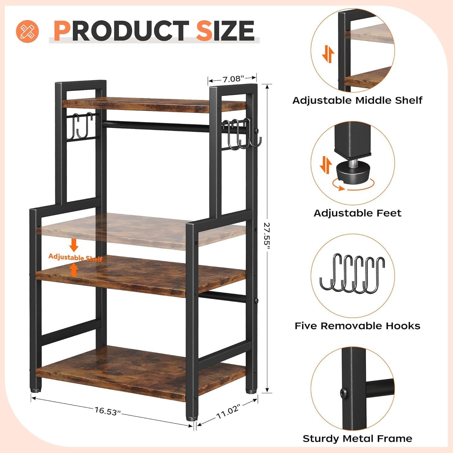 Organizador de Encimera Homeiju 3 Niveles Ajustable Madera Vintage