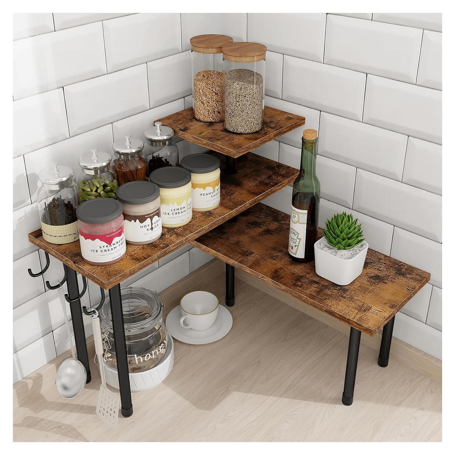 Estante Esquinero de Cocina Homode Vintage 3 Niveles Marrón