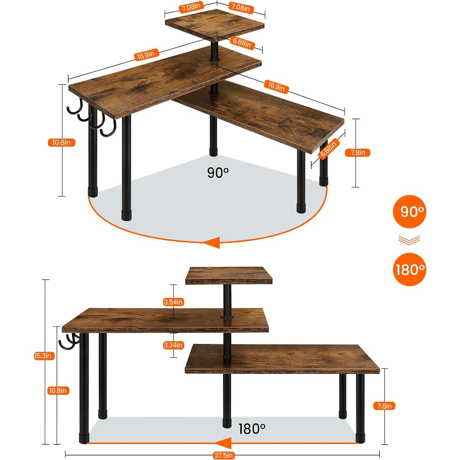 Estante Esquinero de Cocina Homode Vintage 3 Niveles Marrón