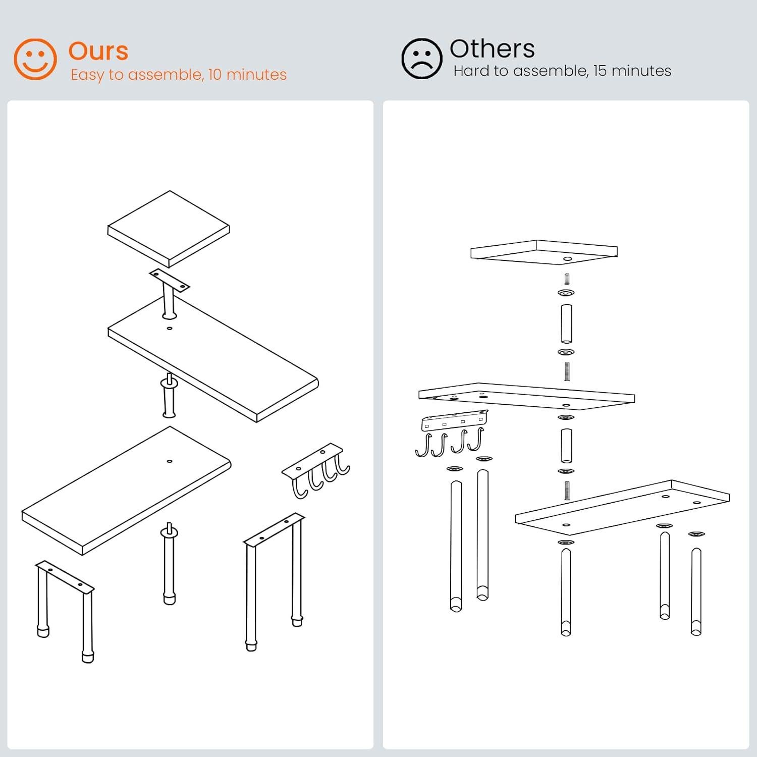 Estante Esquinero de Cocina Homode Vintage 3 Niveles Marrón