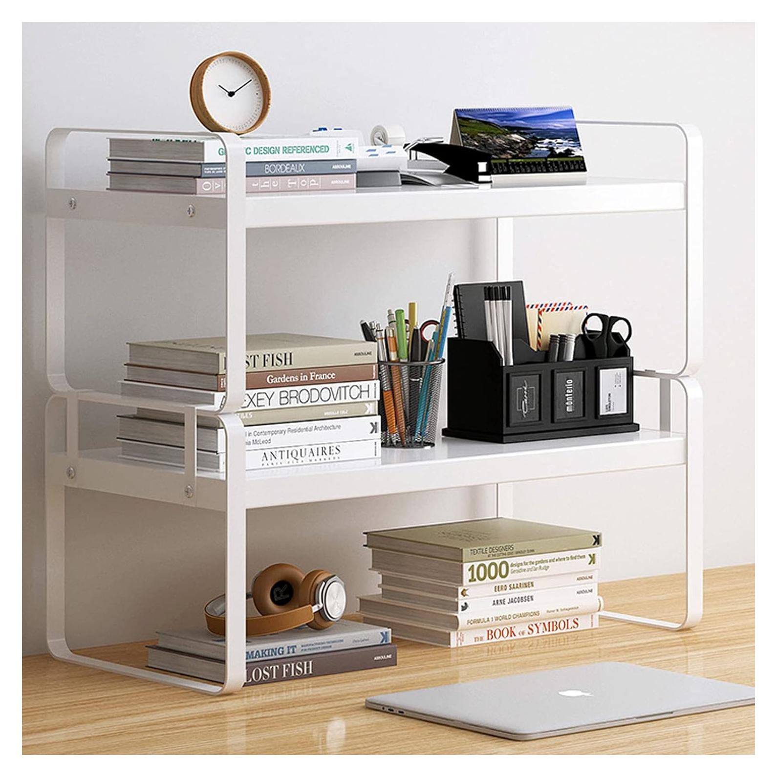 Organizador de Estante de Oficina YGYQZ Blanco 2 Niveles Madera