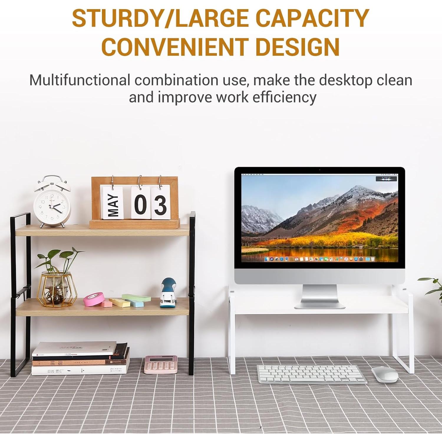 Organizador de Estante de Oficina YGYQZ Blanco 2 Niveles Madera