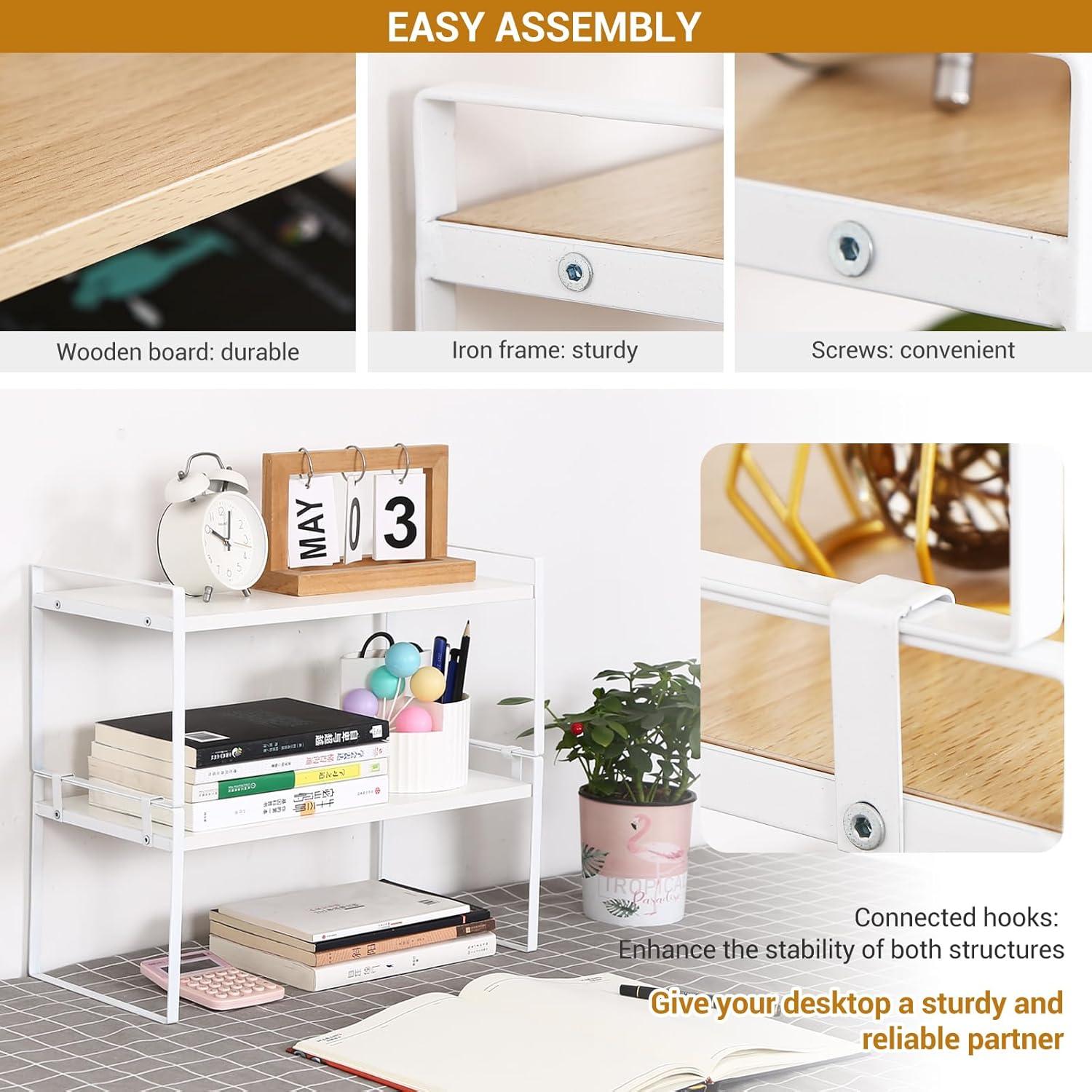 Organizador de Estante de Oficina YGYQZ Blanco 2 Niveles Madera