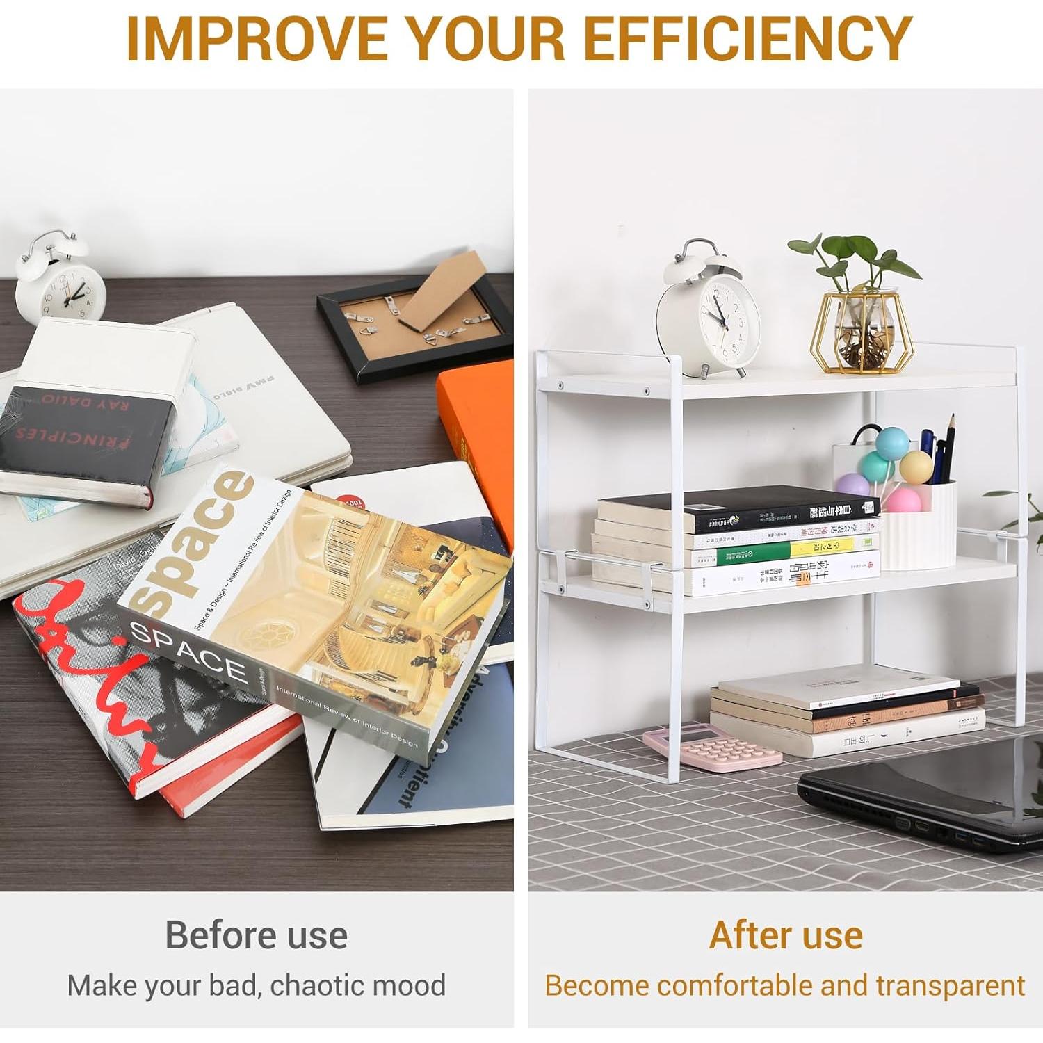 Organizador de Estante de Oficina YGYQZ Blanco 2 Niveles Madera