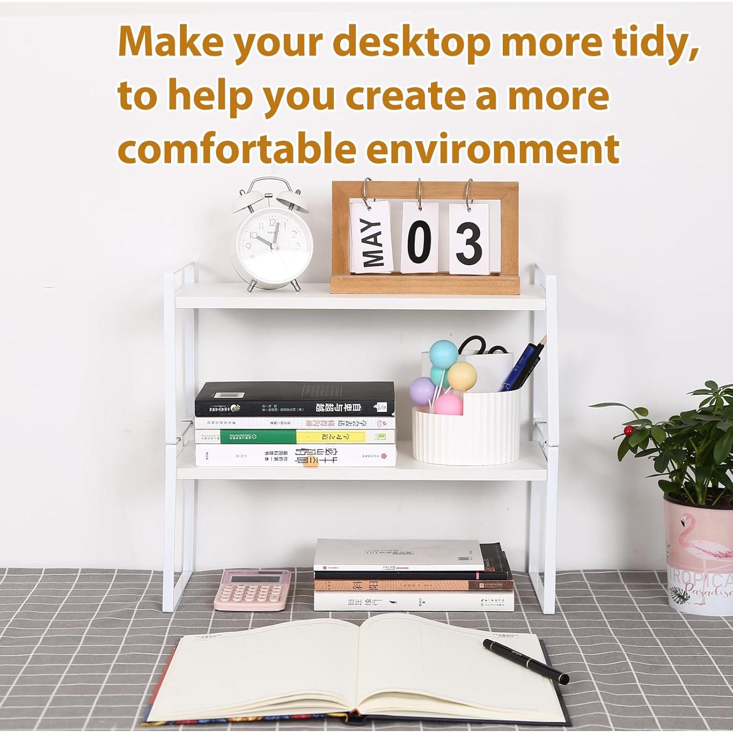 Organizador de Estante de Oficina YGYQZ Blanco 2 Niveles Madera