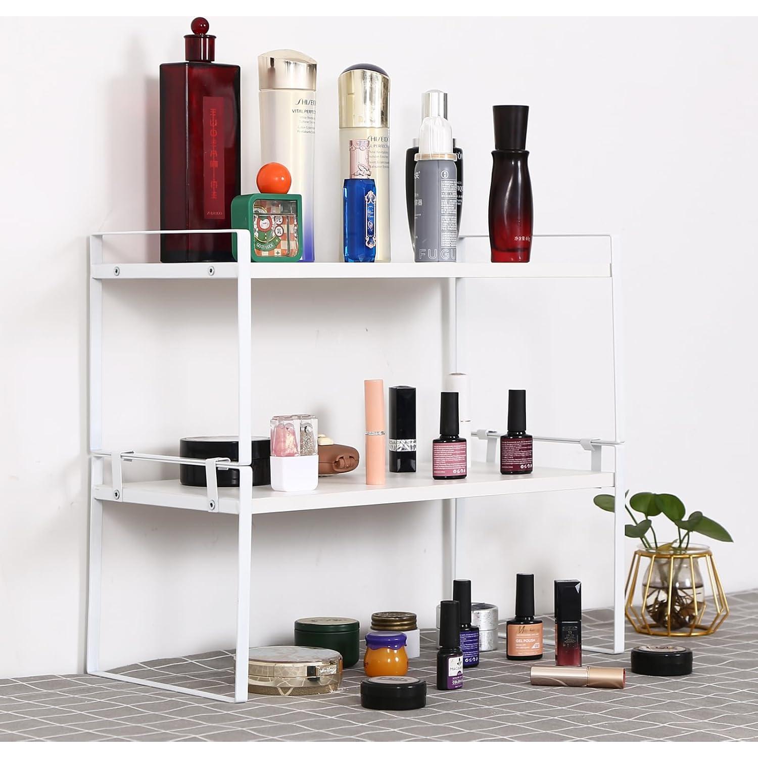 Organizador de Estante de Oficina YGYQZ Blanco 2 Niveles Madera