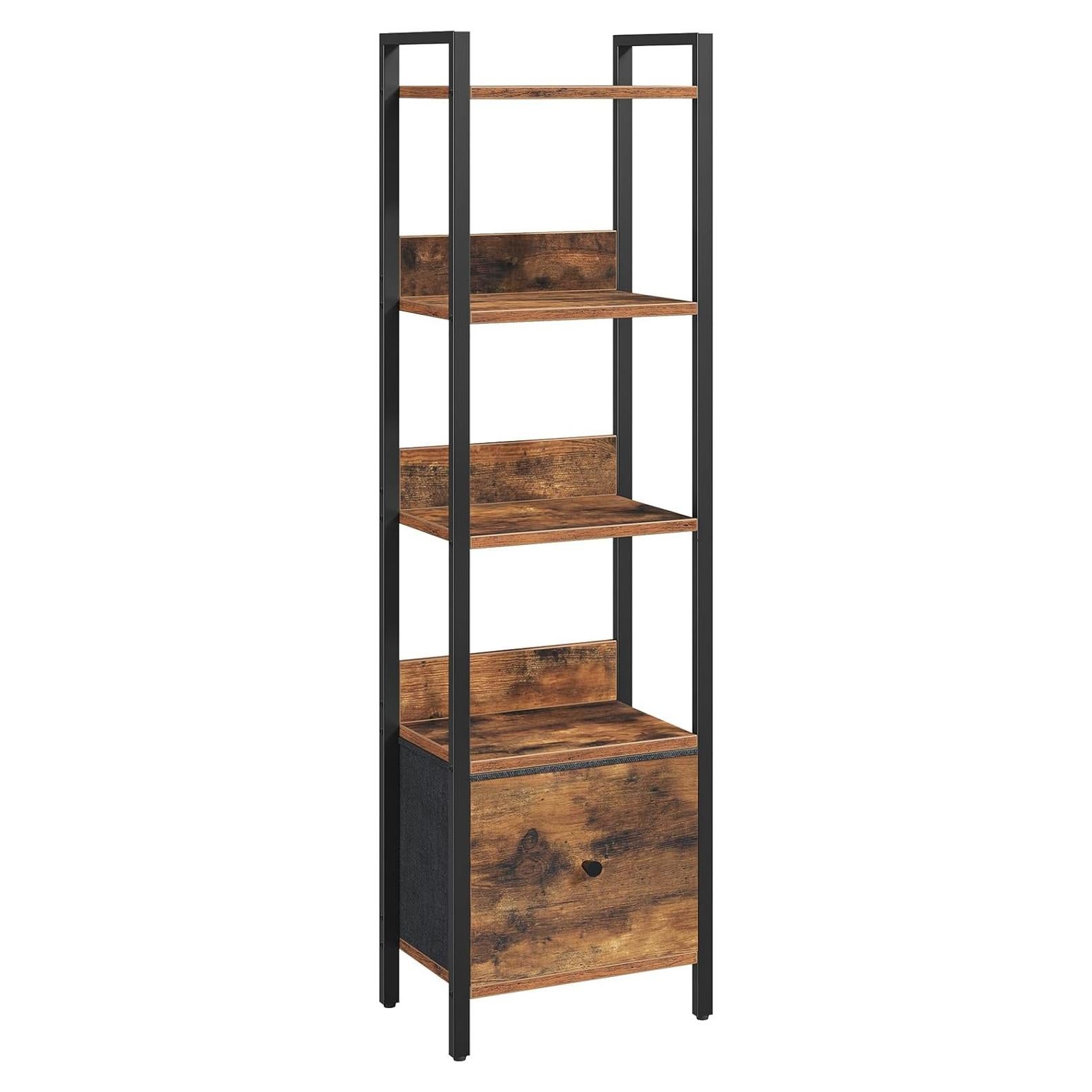 Estantería 5 Niveles MAHANCRIS Marrón Rústico y Negro