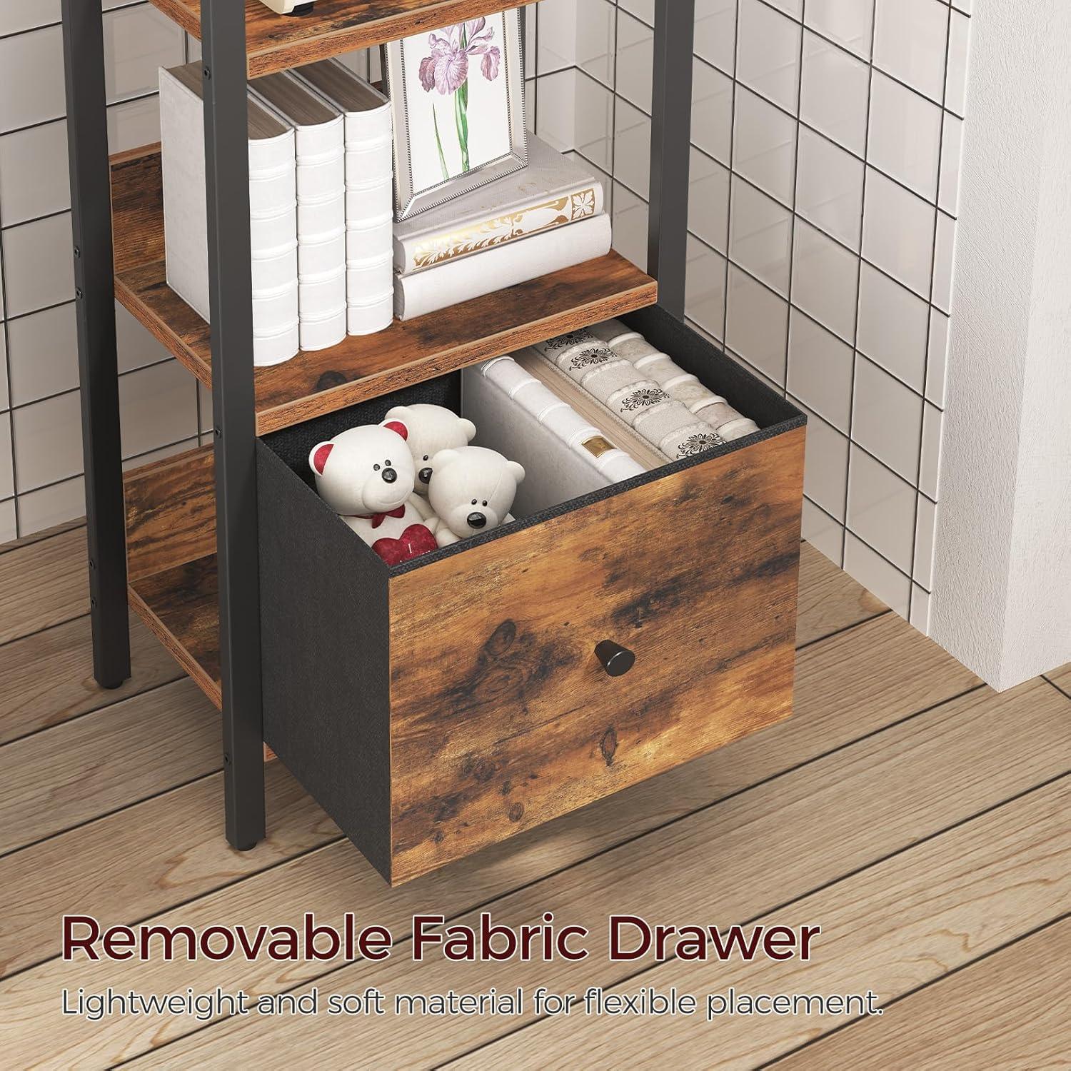 Estantería 5 Niveles MAHANCRIS Marrón Rústico y Negro