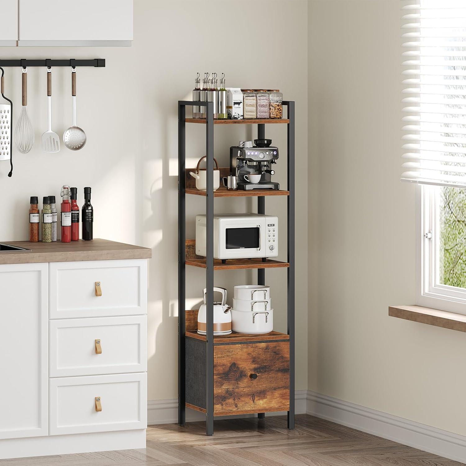 Estantería 5 Niveles MAHANCRIS Marrón Rústico y Negro