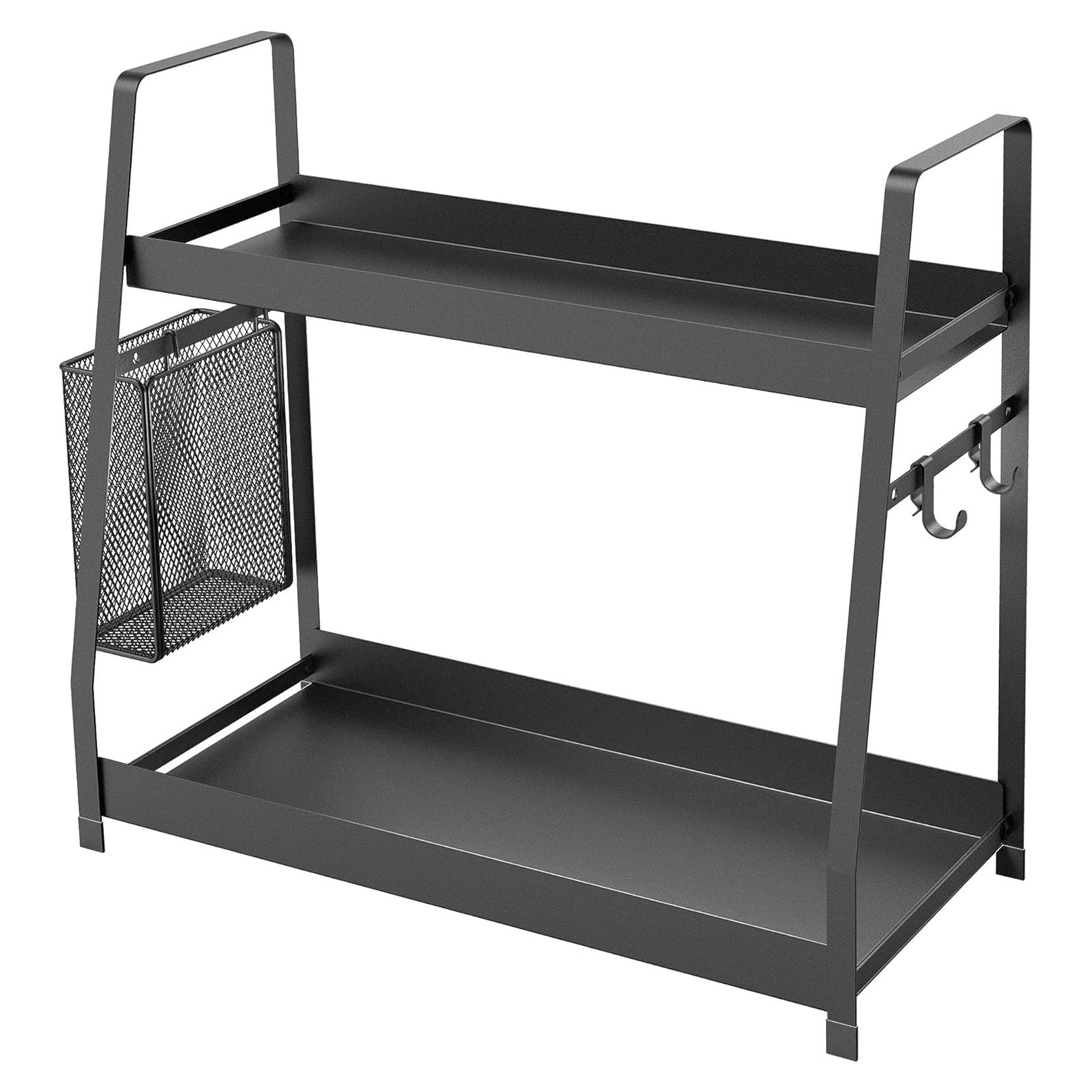 Estante de Especias OROPY de 2 Niveles, Metal Negro, 34.8 cm