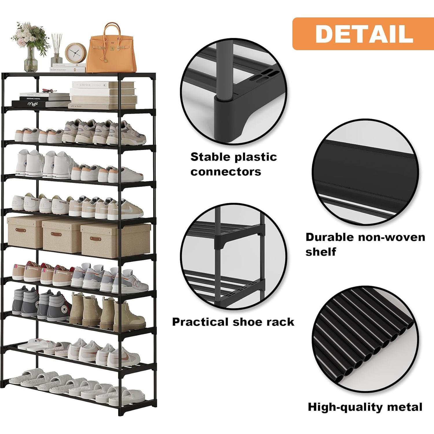 Estante para Zapatos Calmootey 10 Niveles Ajustable Negro