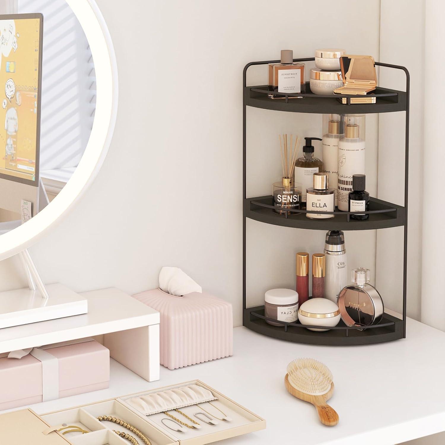 Organizador de Esquina para Baño Fixwal de Madera Rústica 3 Niveles