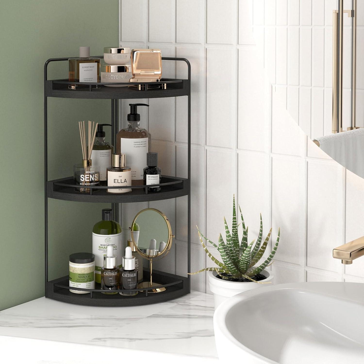 Organizador de Esquina para Baño Fixwal de Madera Rústica 3 Niveles