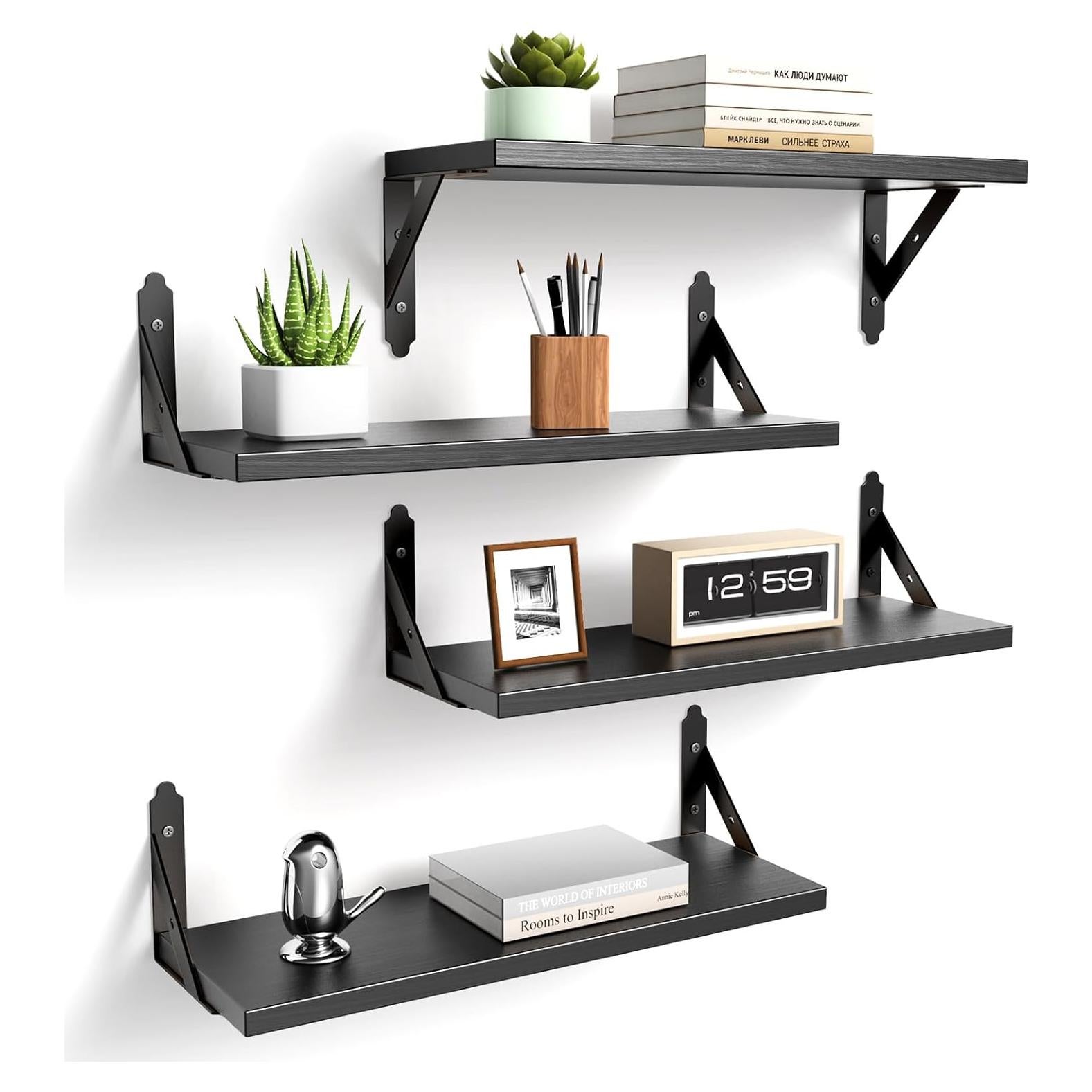 Estanterías Flotantes de Madera ROMGUAR CRAFT Set de 4 43 cm Negro