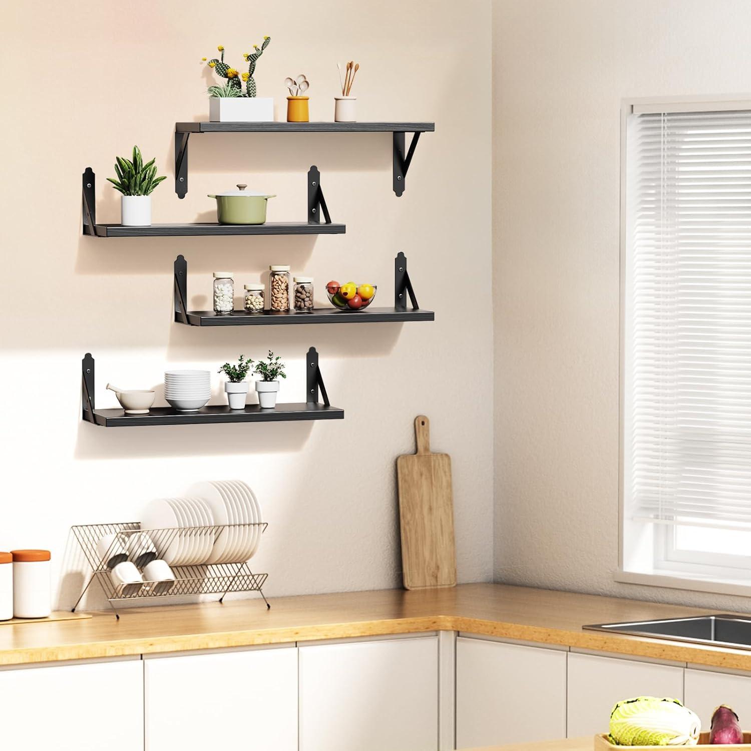 Estanterías Flotantes de Madera ROMGUAR CRAFT Set de 4 43 cm Negro