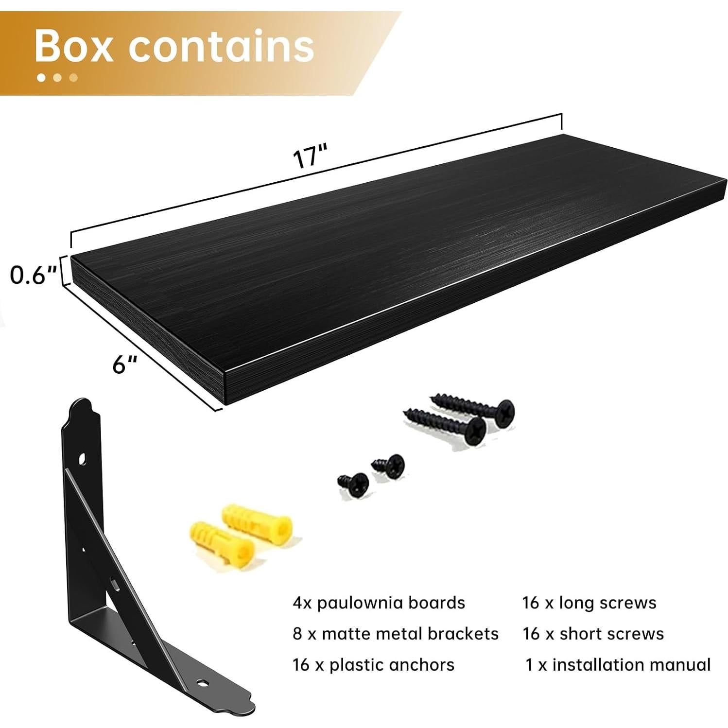 Estanterías Flotantes de Madera ROMGUAR CRAFT Set de 4 43 cm Negro