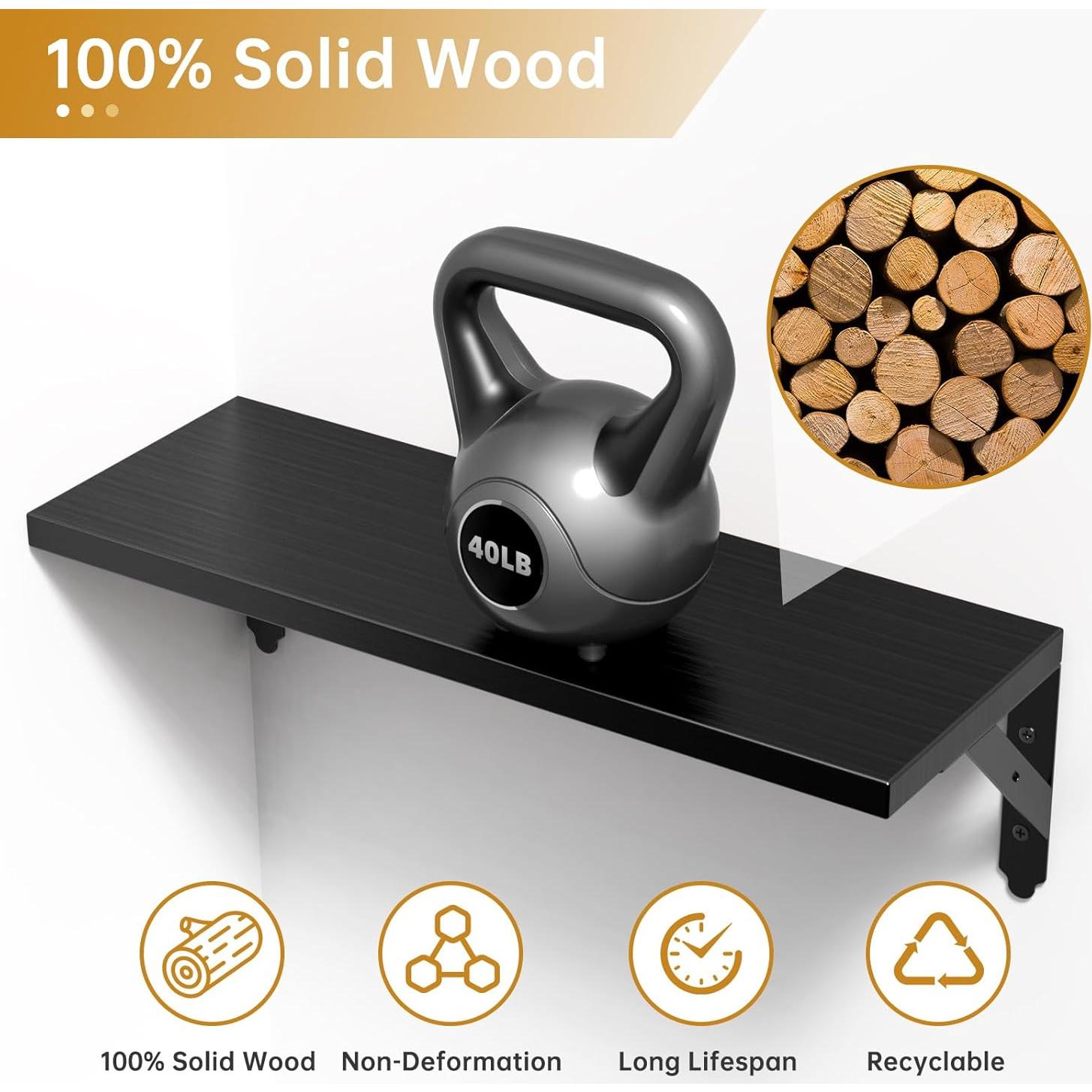 Estanterías Flotantes de Madera ROMGUAR CRAFT Set de 4 43 cm Negro