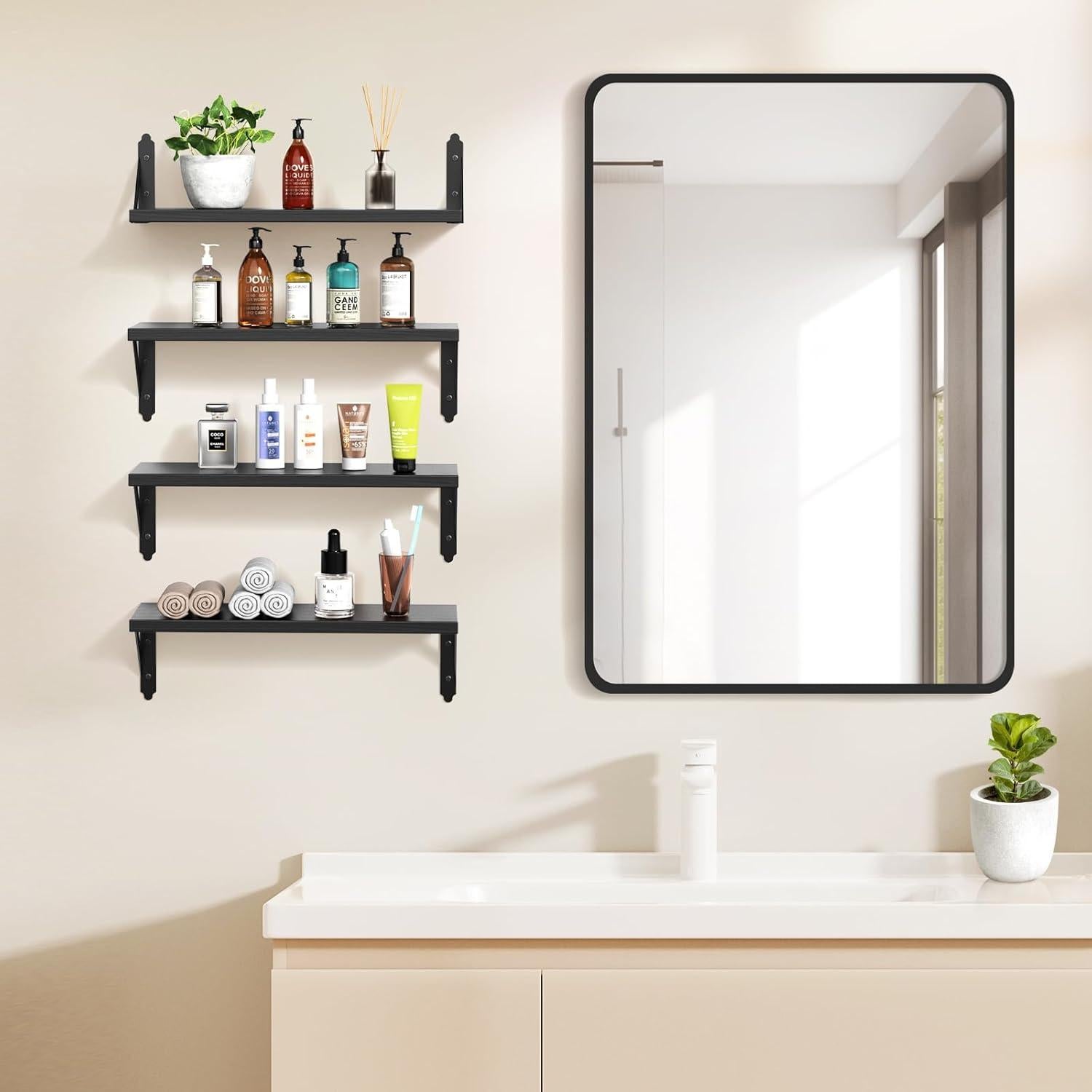 Estanterías Flotantes de Madera ROMGUAR CRAFT Set de 4 43 cm Negro