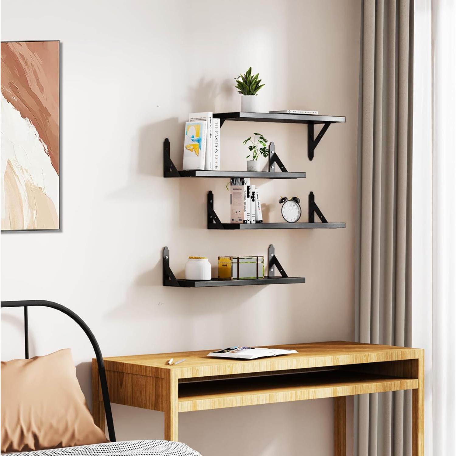 Estanterías Flotantes de Madera ROMGUAR CRAFT Set de 4 43 cm Negro