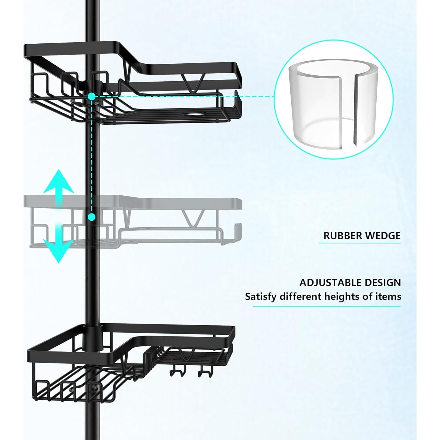 Caddy de Ducha de Esquina DAOYA - Acero Inoxidable Ajustable 63.5-290.3 cm Negro
