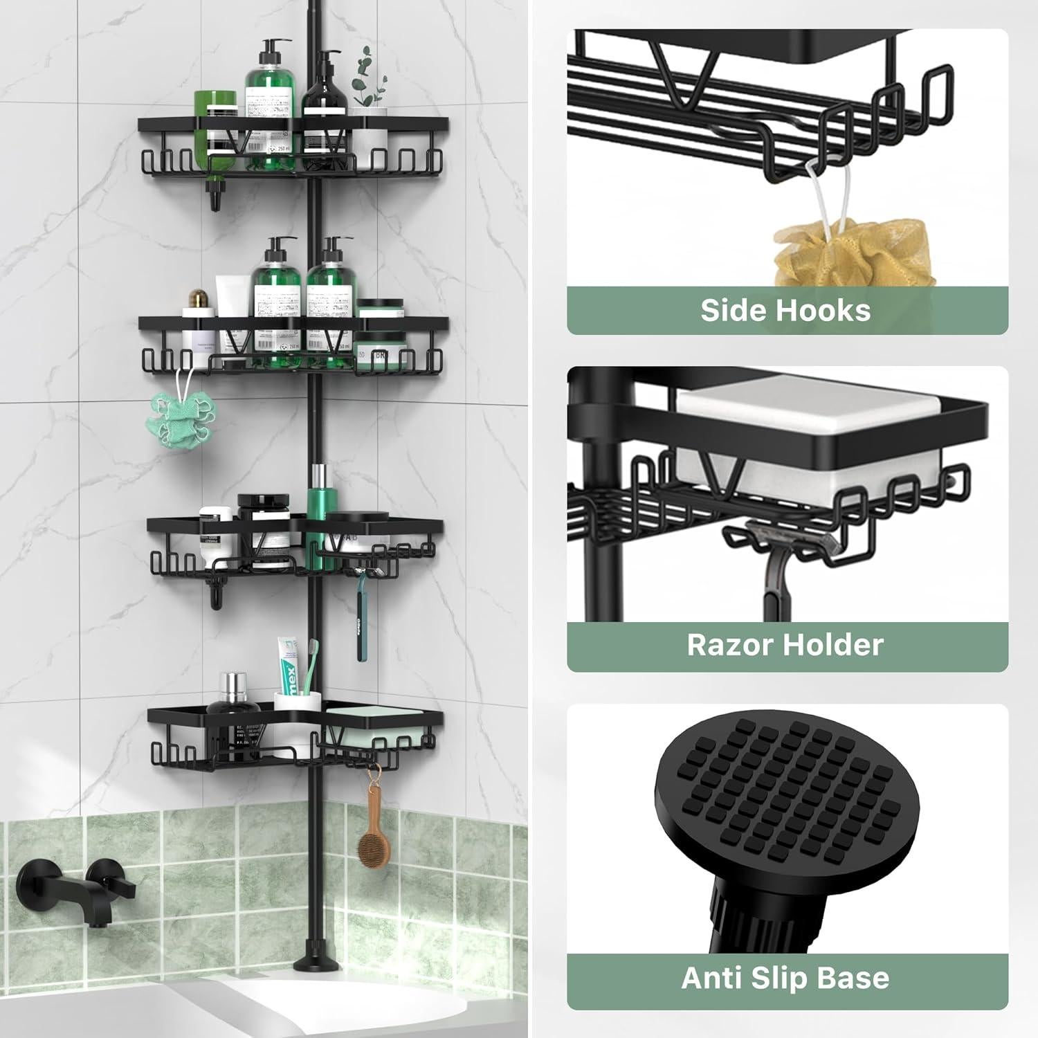 Caddy de Ducha de Esquina DAOYA - Acero Inoxidable Ajustable 63.5-290.3 cm Negro