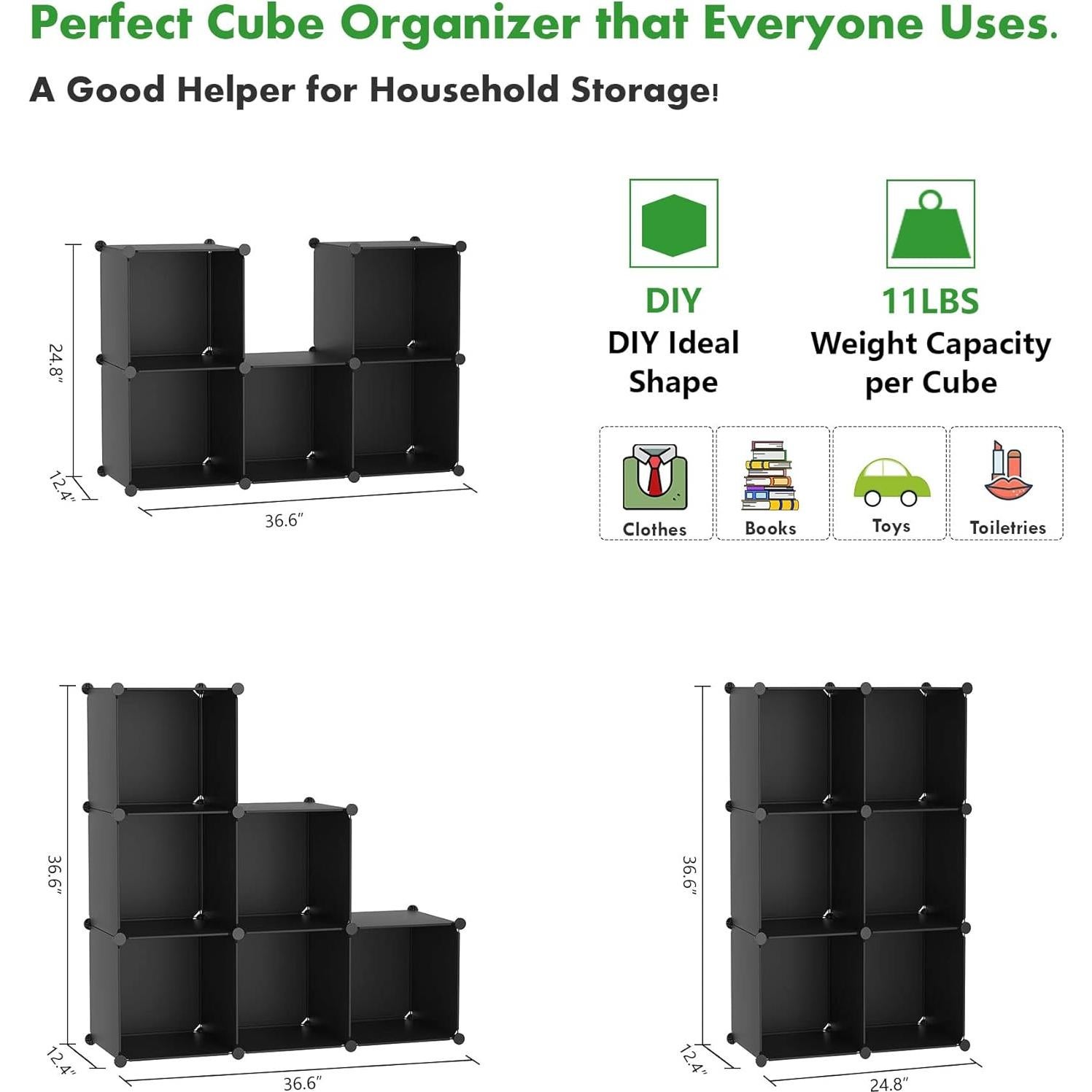 Organizador de Almacenamiento 6 Cubos C&AHOME Negro Modular