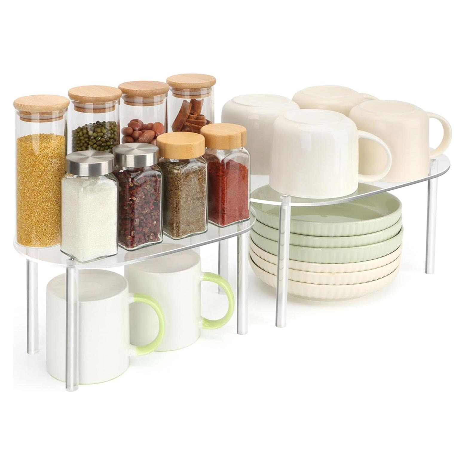 Organizador de Gabinete Acrílico AUOIKK - Juego de 2 Estantes Apilables 32x19x15.7 cm