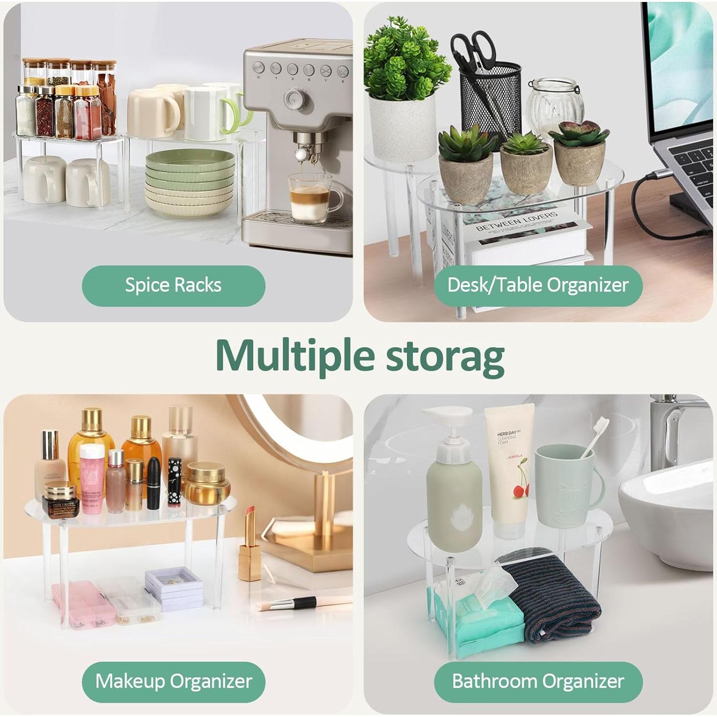 Organizador de Gabinete Acrílico AUOIKK - Juego de 2 Estantes Apilables 32x19x15.7 cm