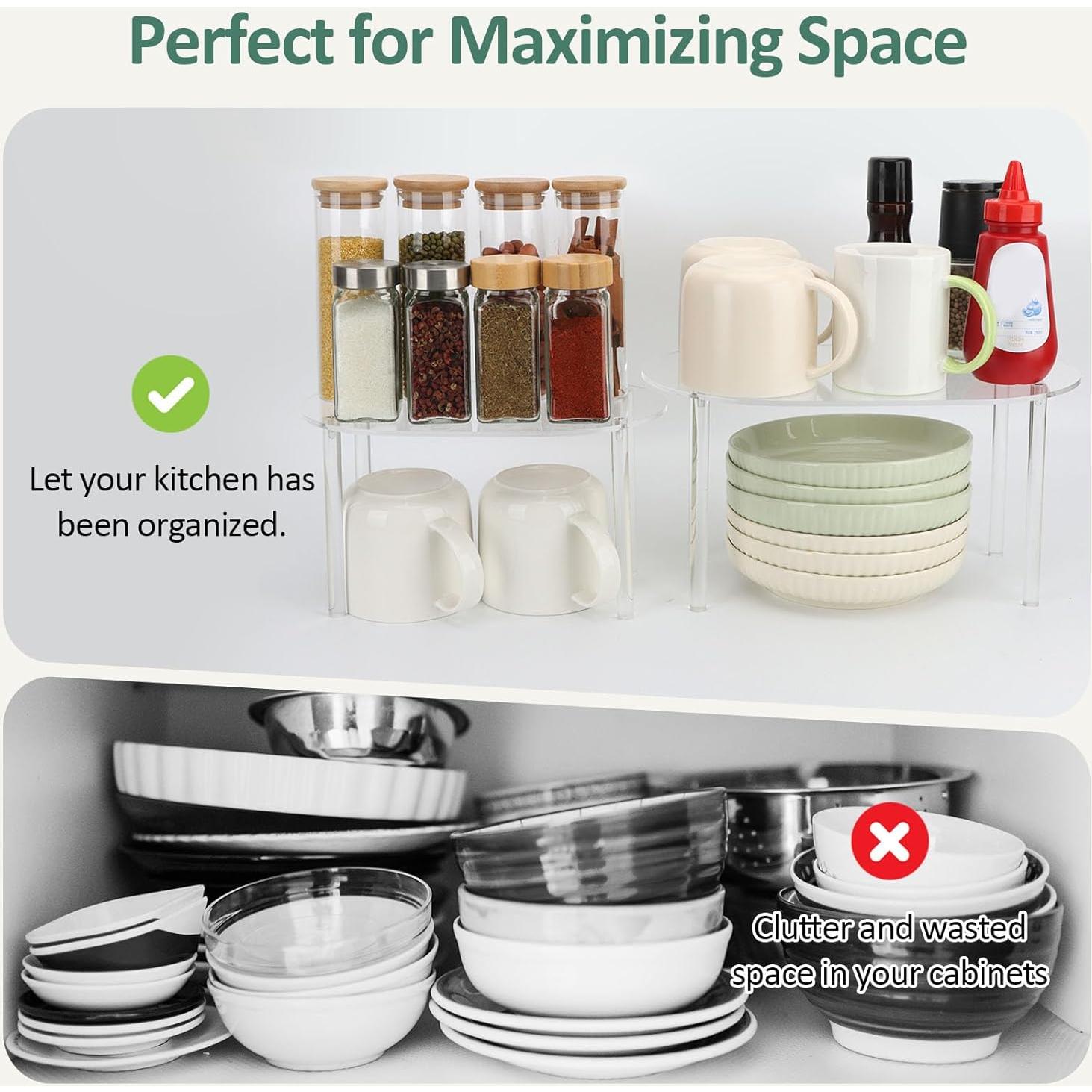 Organizador de Gabinete Acrílico AUOIKK - Juego de 2 Estantes Apilables 32x19x15.7 cm