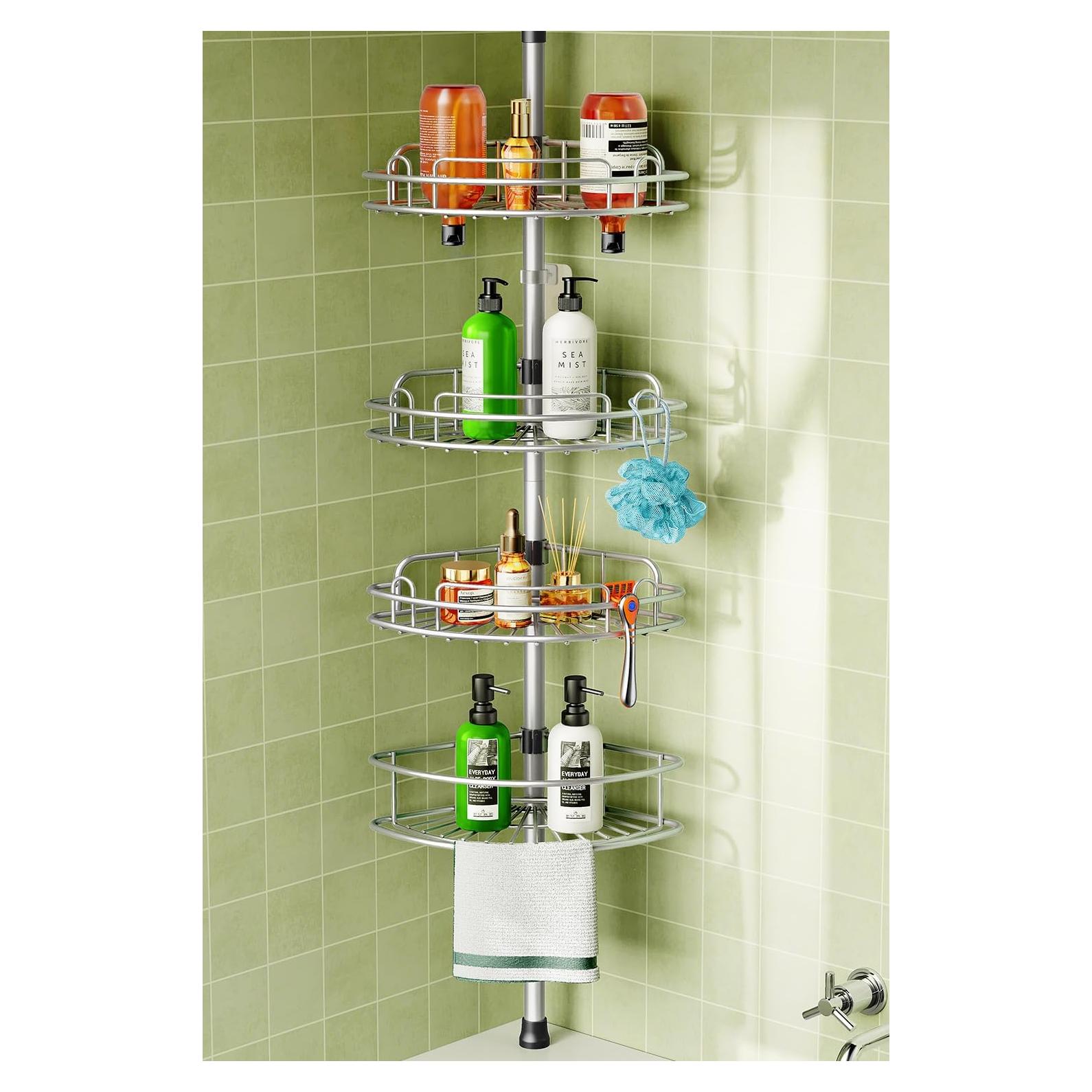 Caddy de Ducha de Esquina HAMITOR Ajustable 4 Niveles Gris