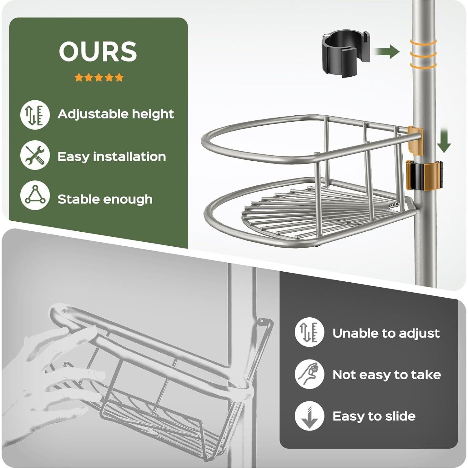 Caddy de Ducha de Esquina HAMITOR Ajustable 4 Niveles Gris