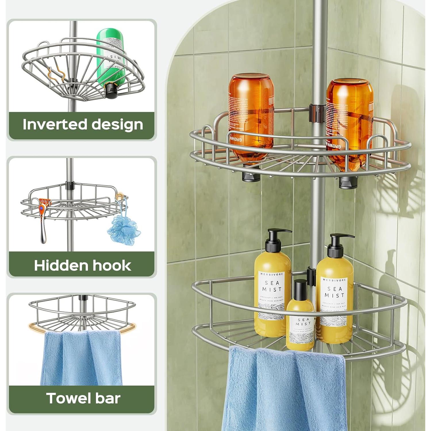 Caddy de Ducha de Esquina HAMITOR Ajustable 4 Niveles Gris