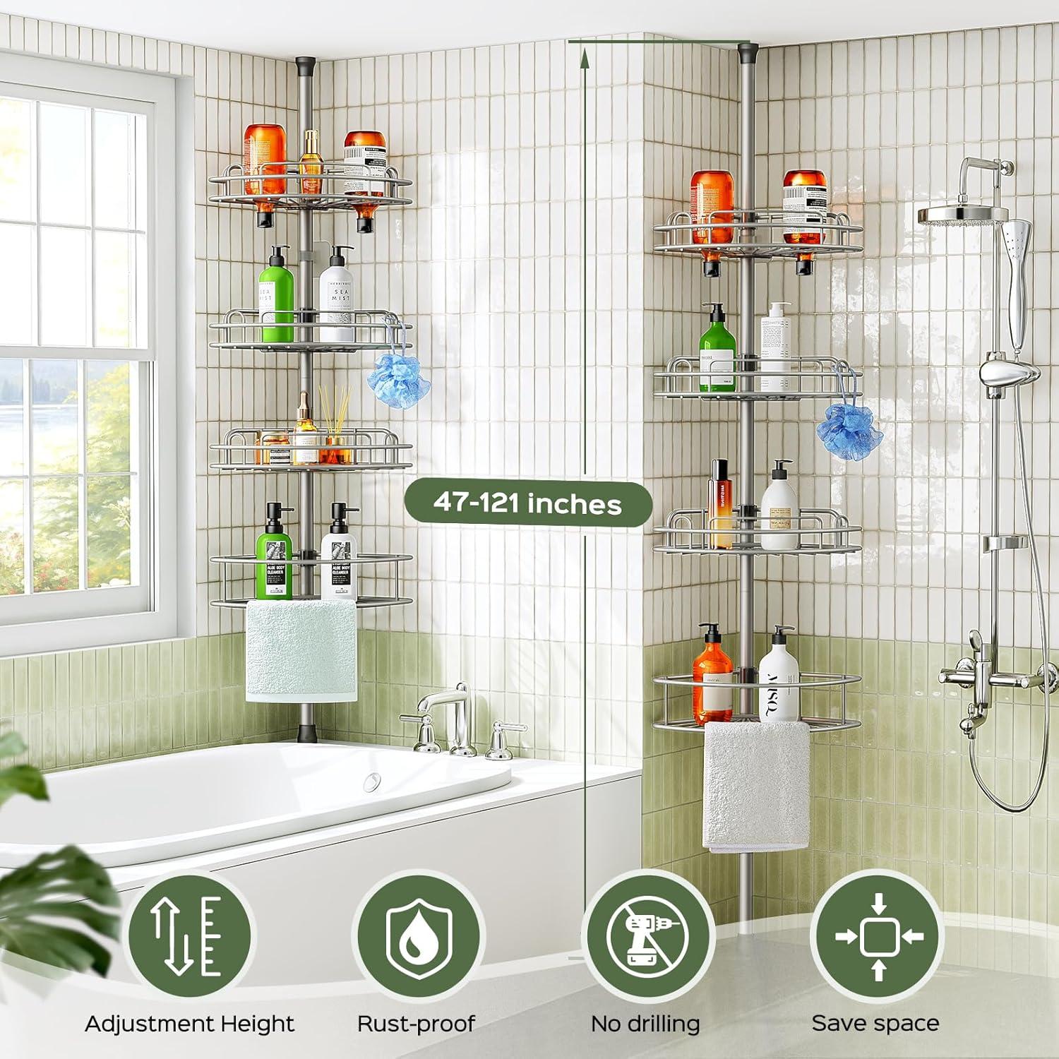 Caddy de Ducha de Esquina HAMITOR Ajustable 4 Niveles Gris