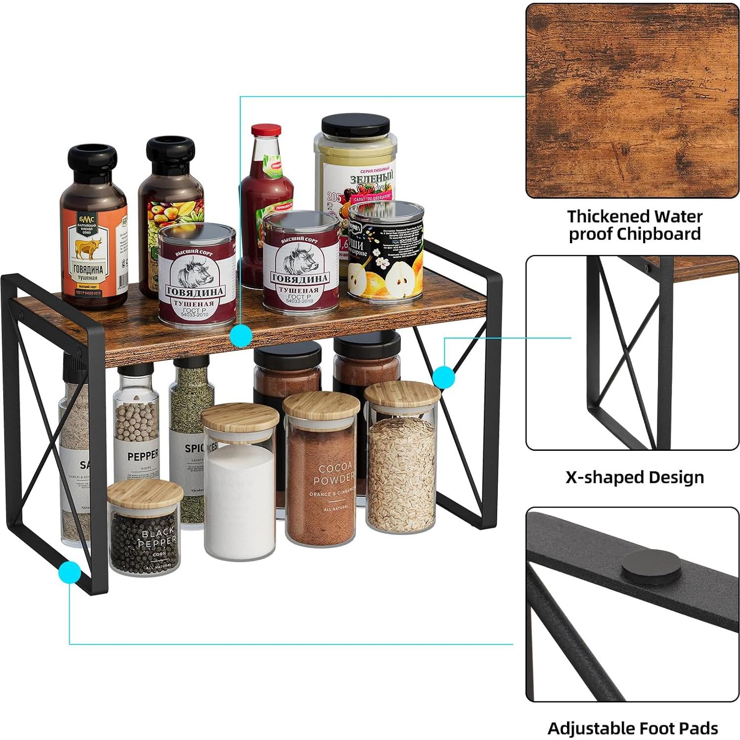 Organizador de Estante de Encimera Giikin, Madera y Metal, 39.9x19.8 cm