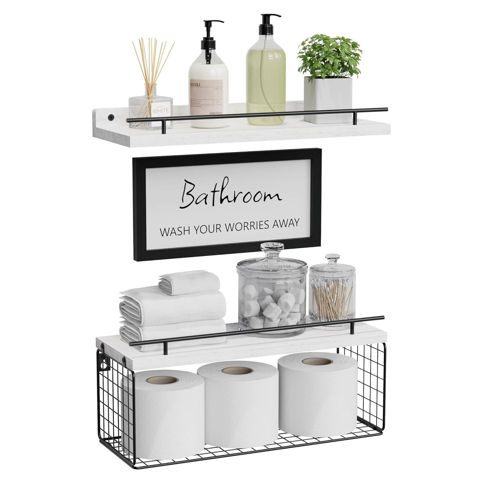 Estantes Flotantes WOPITUES para Baño - 2 Estantes con Cesta